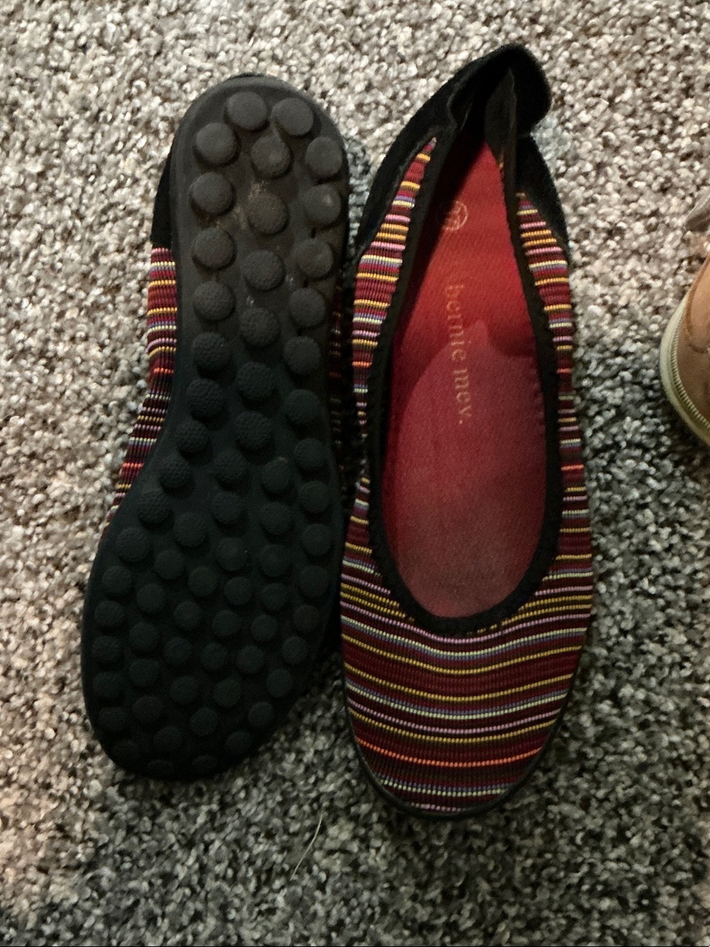 bernie mev. Black Trim Striped Ballet Flats with Red Insole